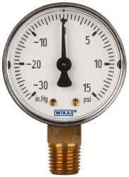 Wika - 2" Dial, 1/4 Thread, 30-0-15 Scale Range, Pressure Gauge - Lower Connection Mount, Accurate to 3-2-3% of Scale - Industrial Tool & Supply