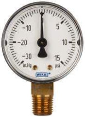 Wika - 2" Dial, 1/4 Thread, 30-0-15 Scale Range, Pressure Gauge - Lower Connection Mount, Accurate to 3-2-3% of Scale - Industrial Tool & Supply