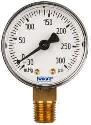 Wika - 2" Dial, 1/4 Thread, 30-0-300 Scale Range, Pressure Gauge - Lower Connection Mount, Accurate to 3-2-3% of Scale - Industrial Tool & Supply