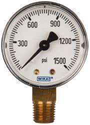 Wika - 2" Dial, 1/4 Thread, 0-1,500 Scale Range, Pressure Gauge - Lower Connection Mount, Accurate to 3-2-3% of Scale - Industrial Tool & Supply