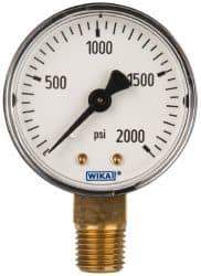 Wika - 2" Dial, 1/4 Thread, 0-2,000 Scale Range, Pressure Gauge - Lower Connection Mount, Accurate to 3-2-3% of Scale - Industrial Tool & Supply