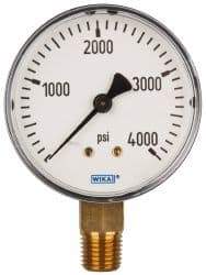 Wika - 2-1/2" Dial, 1/4 Thread, 0-4,000 Scale Range, Pressure Gauge - Lower Connection Mount, Accurate to 3-2-3% of Scale - Industrial Tool & Supply