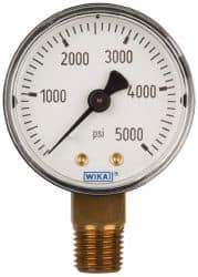 Wika - 2" Dial, 1/4 Thread, 0-5,000 Scale Range, Pressure Gauge - Lower Connection Mount, Accurate to 3-2-3% of Scale - Industrial Tool & Supply
