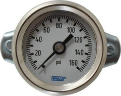 Wika - 1-1/2" Dial, 1/8 Thread, 0-160 Scale Range, Pressure Gauge - U-Clamp Panel Mount, Center Back Connection Mount, Accurate to 3-2-3% of Scale - Industrial Tool & Supply