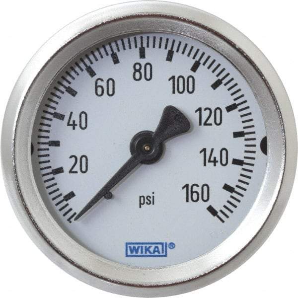 Wika - 2" Dial, 1/4 Thread, 0-160 Scale Range, Pressure Gauge - U-Clamp Panel Mount, Center Back Connection Mount, Accurate to 3-2-3% of Scale - Industrial Tool & Supply