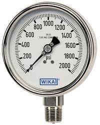 Wika - 2-1/2" Dial, 1/4 Thread, 0-160 Scale Range, Pressure Gauge - Center Back Connection Mount, Accurate to 2-1-2% of Scale - Industrial Tool & Supply