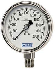 Wika - 4" Dial, 1/4 Thread, 0-300 Scale Range, Pressure Gauge - Lower Back Connection Mount, Accurate to 1% of Scale - Industrial Tool & Supply