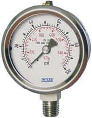 Wika - 2-1/2" Dial, 1/4 Thread, 0-1,000 Scale Range, Pressure Gauge - Lower Connection Mount, Accurate to 2-1-2% of Scale - Industrial Tool & Supply
