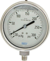 Wika - 4" Dial, 1/4 Thread, 30-0-300 Scale Range, Pressure Gauge - Lower Connection Mount, Accurate to 1% of Scale - Industrial Tool & Supply