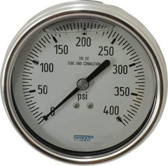 Wika - 4" Dial, 1/4 Thread, 0-400 Scale Range, Pressure Gauge - Lower Back Connection Mount, Accurate to 1% of Scale - Industrial Tool & Supply