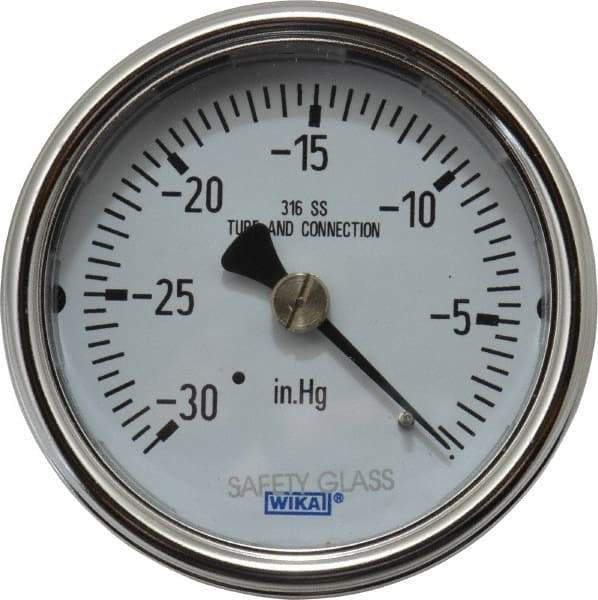 Wika - 2-1/2" Dial, 1/4 Thread, 30-0 Scale Range, Pressure Gauge - Center Back Connection Mount, Accurate to 2-1-2% of Scale - Industrial Tool & Supply