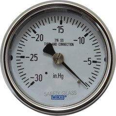 Wika - 2-1/2" Dial, 1/4 Thread, 30-0 Scale Range, Pressure Gauge - Center Back Connection Mount, Accurate to 2-1-2% of Scale - Industrial Tool & Supply