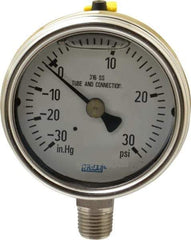 Wika - 2-1/2" Dial, 1/4 Thread, 30-0-30 Scale Range, Pressure Gauge - Lower Connection Mount, Accurate to 2-1-2% of Scale - Industrial Tool & Supply