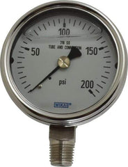 Wika - 2-1/2" Dial, 1/4 Thread, 0-200 Scale Range, Pressure Gauge - Lower Connection Mount, Accurate to 2-1-2% of Scale - Industrial Tool & Supply