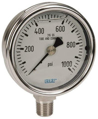 Wika - 2-1/2" Dial, 1/4 Thread, 0-1,000 Scale Range, Pressure Gauge - Lower Connection Mount, Accurate to 2-1-2% of Scale - Industrial Tool & Supply