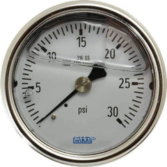 Wika - 2-1/2" Dial, 1/4 Thread, 0-30 Scale Range, Pressure Gauge - Center Back Connection Mount, Accurate to 2-1-2% of Scale - Industrial Tool & Supply