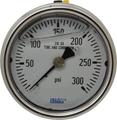 Wika - 2-1/2" Dial, 1/4 Thread, 0-300 Scale Range, Pressure Gauge - Center Back Connection Mount, Accurate to 2-1-2% of Scale - Industrial Tool & Supply