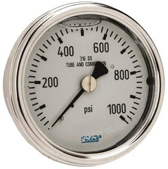 Wika - 2-1/2" Dial, 1/4 Thread, 0-1,000 Scale Range, Pressure Gauge - Center Back Connection Mount, Accurate to 2-1-2% of Scale - Industrial Tool & Supply