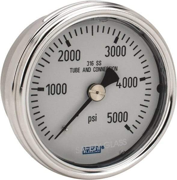 Wika - 2-1/2" Dial, 1/4 Thread, 0-5,000 Scale Range, Pressure Gauge - Center Back Connection Mount, Accurate to 2-1-2% of Scale - Industrial Tool & Supply
