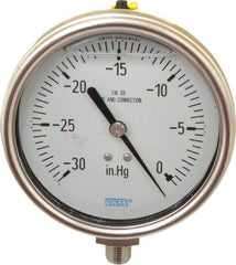 Wika - 4" Dial, 1/4 Thread, 30-0 Scale Range, Pressure Gauge - Lower Connection Mount, Accurate to 1% of Scale - Industrial Tool & Supply