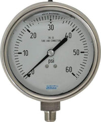 Wika - 4" Dial, 1/4 Thread, 0-60 Scale Range, Pressure Gauge - Lower Connection Mount, Accurate to 1% of Scale - Industrial Tool & Supply