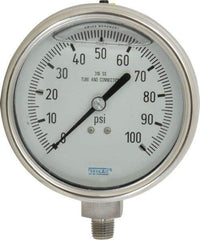 Wika - 4" Dial, 1/4 Thread, 0-100 Scale Range, Pressure Gauge - Lower Connection Mount, Accurate to 1% of Scale - Industrial Tool & Supply