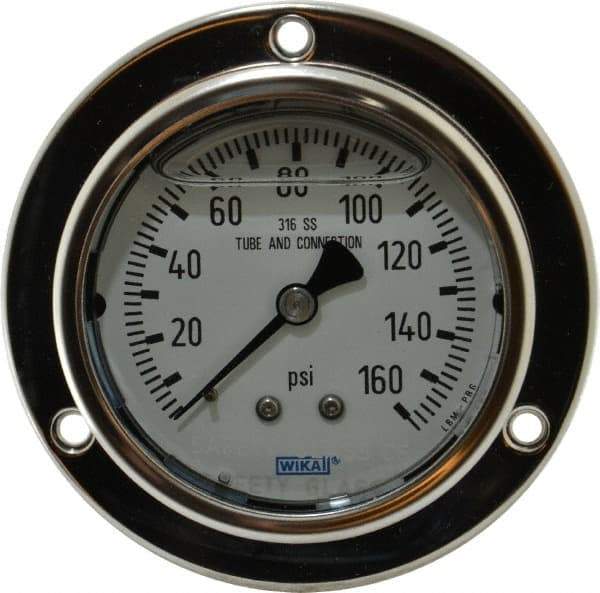Wika - 2-1/2" Dial, 1/4 Thread, 0-160 Scale Range, Pressure Gauge - Lower Back Connection Mount, Accurate to 2-1-2% of Scale - Industrial Tool & Supply