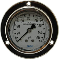 Wika - 2-1/2" Dial, 1/4 Thread, 0-160 Scale Range, Pressure Gauge - Lower Back Connection Mount, Accurate to 2-1-2% of Scale - Industrial Tool & Supply