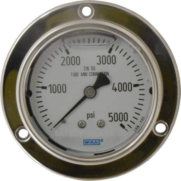 Wika - 2-1/2" Dial, 1/4 Thread, 0-5,000 Scale Range, Pressure Gauge - Lower Back Connection Mount, Accurate to 2-1-2% of Scale - Industrial Tool & Supply