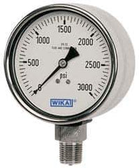 Wika - 2-1/2" Dial, 1/4 Thread, 30-0 Scale Range, Pressure Gauge - Lower Back Connection Mount, Accurate to 2-1-2% of Scale - Industrial Tool & Supply