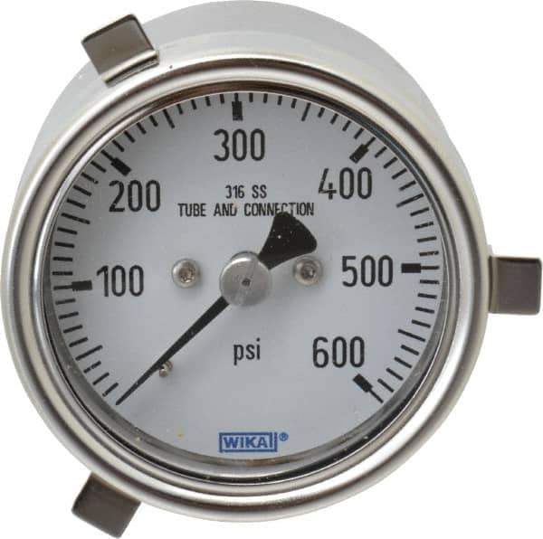Wika - 2-1/2" Dial, 1/4 Thread, 0-600 Scale Range, Pressure Gauge - Lower Back Connection Mount, Accurate to 2-1-2% of Scale - Industrial Tool & Supply