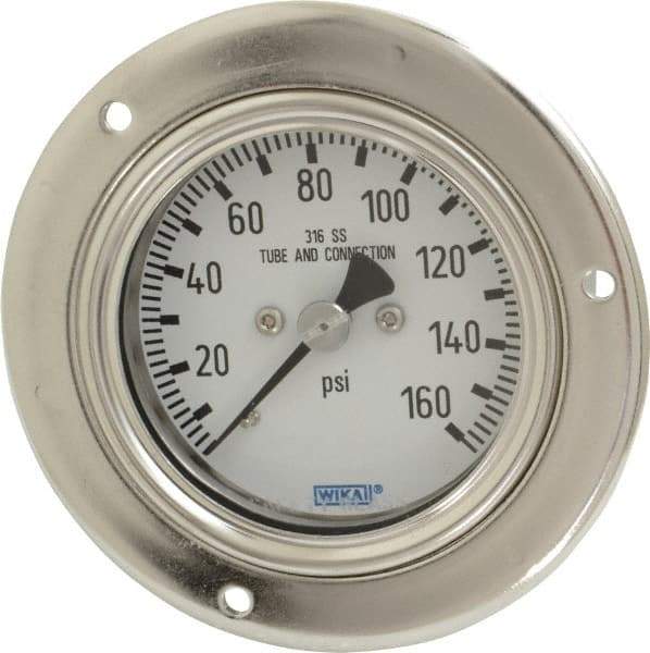 Wika - 2-1/2" Dial, 1/4 Thread, 0-160 Scale Range, Pressure Gauge - Lower Back Connection Mount, Accurate to 2-1-2% of Scale - Industrial Tool & Supply