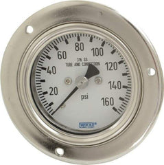 Wika - 2-1/2" Dial, 1/4 Thread, 0-160 Scale Range, Pressure Gauge - Lower Back Connection Mount, Accurate to 2-1-2% of Scale - Industrial Tool & Supply