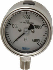 Wika - 2-1/2" Dial, 1/4 Thread, 0-4,000 Scale Range, Pressure Gauge - Lower Connection Mount, Accurate to 2-1-2% of Scale - Industrial Tool & Supply
