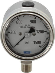 Wika - 2-1/2" Dial, 1/4 Thread, 0-1,500 Scale Range, Pressure Gauge - Lower Connection Mount, Accurate to 2-1-2% of Scale - Industrial Tool & Supply