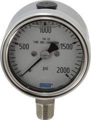 Wika - 2-1/2" Dial, 1/4 Thread, 0-2,000 Scale Range, Pressure Gauge - Lower Connection Mount, Accurate to 2-1-2% of Scale - Industrial Tool & Supply
