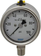 Wika - 2-1/2" Dial, 1/4 Thread, 100 Scale Range, Pressure Gauge - Lower Connection Mount, Accurate to 2-1-2% of Scale - Industrial Tool & Supply