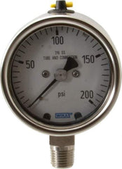 Wika - 2-1/2" Dial, 1/4 Thread, 200 Scale Range, Pressure Gauge - Lower Connection Mount, Accurate to 2-1-2% of Scale - Industrial Tool & Supply
