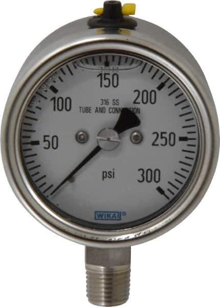 Wika - 2-1/2" Dial, 1/4 Thread, 300 Scale Range, Pressure Gauge - Lower Connection Mount, Accurate to 2-1-2% of Scale - Industrial Tool & Supply