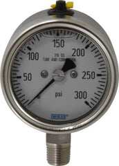 Wika - 2-1/2" Dial, 1/4 Thread, 300 Scale Range, Pressure Gauge - Lower Connection Mount, Accurate to 2-1-2% of Scale - Industrial Tool & Supply