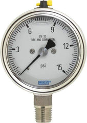Wika - 2-1/2" Dial, 1/4 Thread, 15 Scale Range, Pressure Gauge - Lower Connection Mount, Accurate to 2-1-2% of Scale - Industrial Tool & Supply