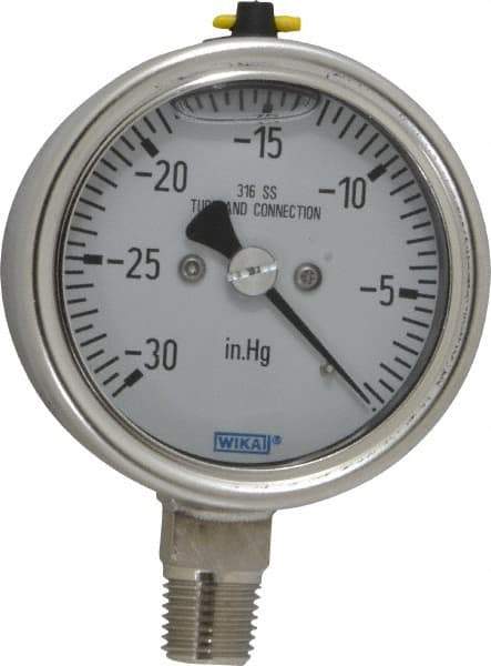 Wika - 2-1/2" Dial, 1/4 Thread, 30 Scale Range, Pressure Gauge - Lower Connection Mount, Accurate to 2-1-2% of Scale - Industrial Tool & Supply