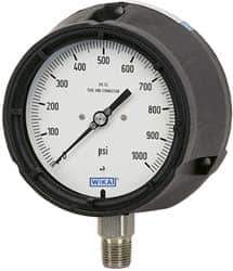 Wika - 4-1/2" Dial, 1/2 Thread, 0-60 Scale Range, Pressure Gauge - Lower Connection Mount, Accurate to 0.5% of Scale - Industrial Tool & Supply