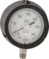 Wika - 4-1/2" Dial, 1/2 Thread, 30-0-300 Scale Range, Pressure Gauge - Lower Connection Mount, Accurate to 0.5% of Scale - Industrial Tool & Supply