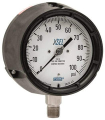 Wika - 4-1/2" Dial, 1/2 Thread, 0-100 Scale Range, Pressure Gauge - Lower Connection Mount, Accurate to 0.5% of Scale - Industrial Tool & Supply