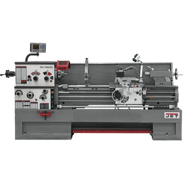 Jet - 16" Swing, 60" Between Centers, 230 Volt, Triple Phase Engine Lathe - 7MT Taper, 7-1/2 hp, 25 to 1,800 RPM, 3-1/8" Bore Diam, 40" Deep x 48" High x 116-1/2" Long - Industrial Tool & Supply
