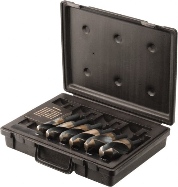 Interstate - 7/8 to 1-1/2", 135° Point, Oxide Finish, Cobalt Reduced Shank Drill Bit Set - Industrial Tool & Supply