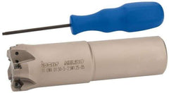 Iscar - 1-1/2" Cut Diam, 0.04" Max Depth, 1-1/4" Shank Diam, Weldon Shank Indexable High-Feed End Mill - Screw Holding Method, H600 WXCU 05 Insert, FF EWX-05 Toolholder, Through Coolant - Industrial Tool & Supply