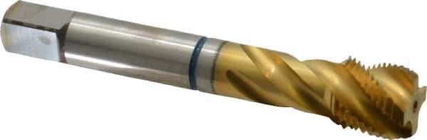 Guhring - 5/8-18 UNF 4 Flute 2B Modified Bottoming Spiral Flute Tap - Powdered Metal, TiN Finish, 3-13/16" OAL, Right Hand Flute, Right Hand Thread, Series 3911 - Exact Industrial Supply