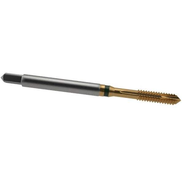 Guhring - #6-32 UNC, 3 Flute, TiN Finish, Cobalt Spiral Point Tap - Plug Chamfer, Right Hand Thread, 2" OAL, 0.433" Thread Length, 0.141" Shank Diam, 2B Class of Fit, Series 3916 - Exact Industrial Supply